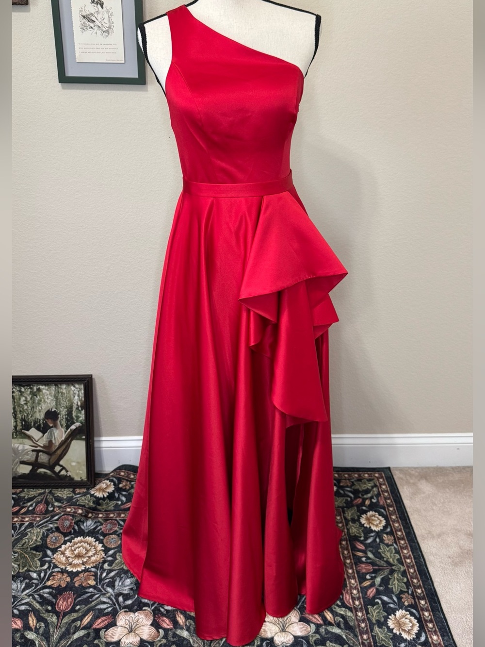 DAVID'S BRIDAL | One-Shoulder Red Formal Gown Size 2